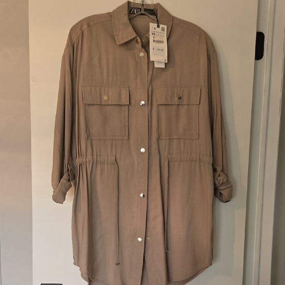 Zara Tops - Zara Beige Utility Shirt Dress
